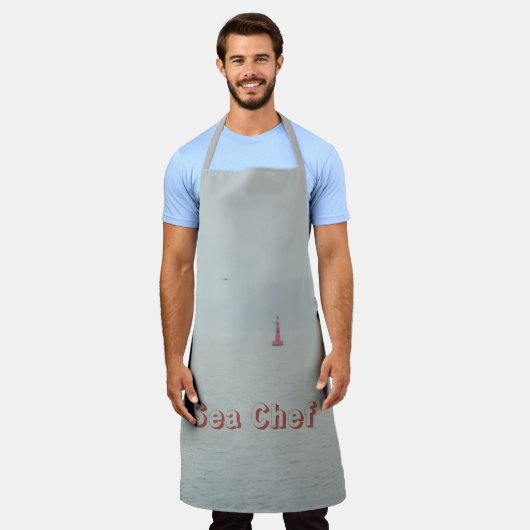 Calm winter zee en rode vuurtoren schort (Gedragen)