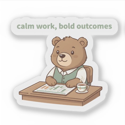 Calm Work Bold Outcomes Sticker – Cozy CEO Bear (Voorkant)
