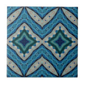 Calming Blue en Beige Mozaïek Geometrisch Patroon Tegeltje (Voorkant)