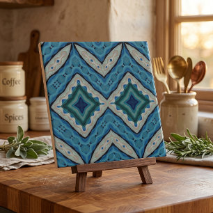 Calming Blue en Beige Mozaïek Geometrisch Patroon Tegeltje