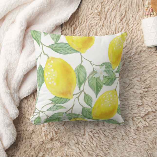 Calming Pastel Floral Lemon Yellow Throw Pillow  Kussen (Deken)