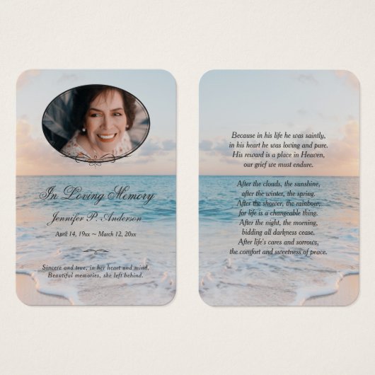 Calming Seashore Memorial Photo Cards Visitekaartje (Voorkant /achterkant)