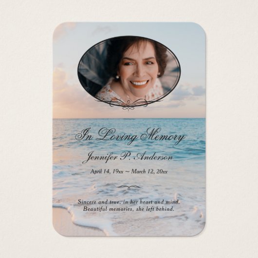 Calming Seashore Memorial Photo Cards Visitekaartje (Voorkant)