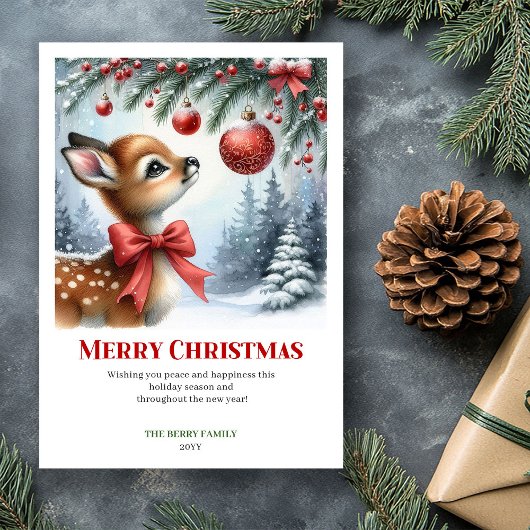 Calming Snowy Fawn Watercolor Christmas Greeting  Feestdagenkaart