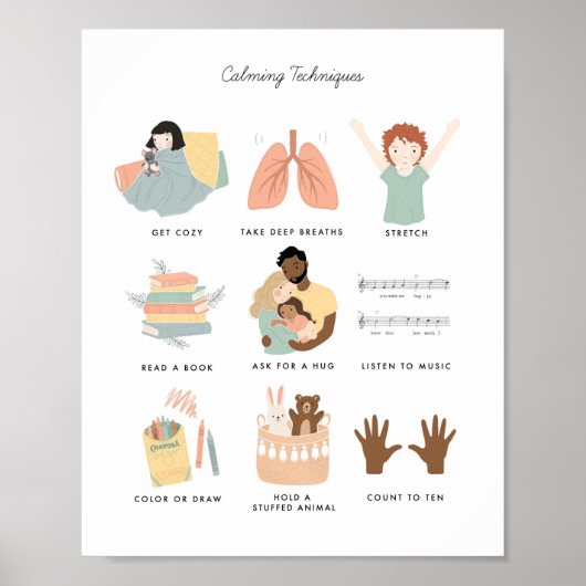 Calming Technieken vinden emoties Classroom Art Poster (Voorkant)