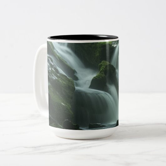 Calming waterval tweekleurige koffiemok (Voorkant links)