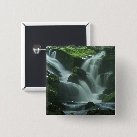 Calming waterval vierkante button 5,1 cm (Voorkant /achterkant)