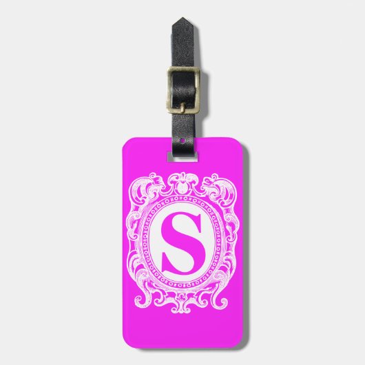 Calson roze schild monogram bagagelabel (Voorkant verticaal)