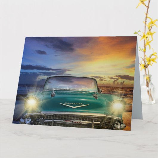 CALSSIC CAR BLUE FOR HIM BIRTHDAY CARDS KAART (Gele Bloem)