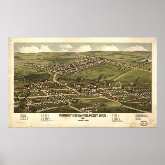 Calumet Michigan 1881 Antiek Panorama Poster (Voorkant)