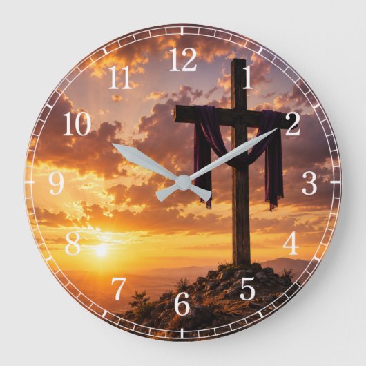 Calvary Cross Wall Clock — Inspirational Design Grote Klok (Voorkant)