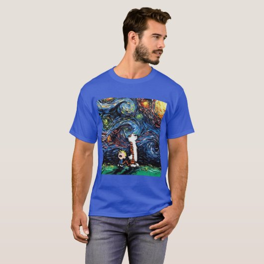 calvin hobbes starry night t-shirt (Voorkant volledig)