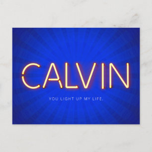 Calvin-naam in gloeiend neonlicht briefkaart