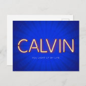 Calvin-naam in gloeiend neonlicht briefkaart (Voorkant / Achterkant)