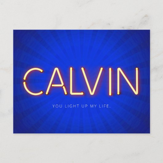 Calvin-naam in gloeiend neonlicht briefkaart (Voorkant)