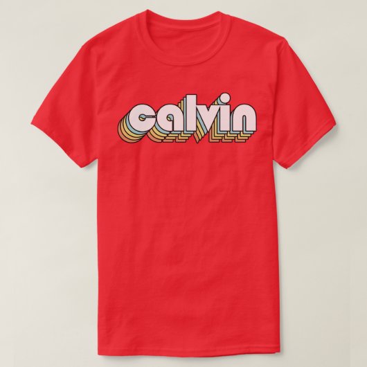 Calvin Retro Regenboog Typografie Vervaagd Stijl T-shirt (Design voorkant)