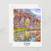 Calw Duitsland Art Travel Waterverf Hand getekend Briefkaart (Voorkant / Achterkant)