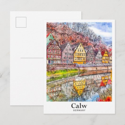 Calw Duitsland Art Travel Waterverf Hand getekend Briefkaart (Voorkant / Achterkant)