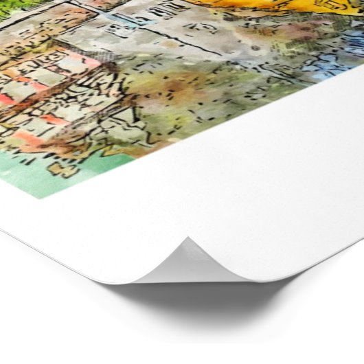 Calw Duitsland Art Travel Waterverf Hand getekend Poster (Hoek)