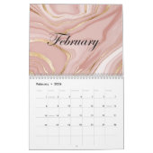 Calwndar 2024 roze marmer patroon met goud kalender (Feb 2026)
