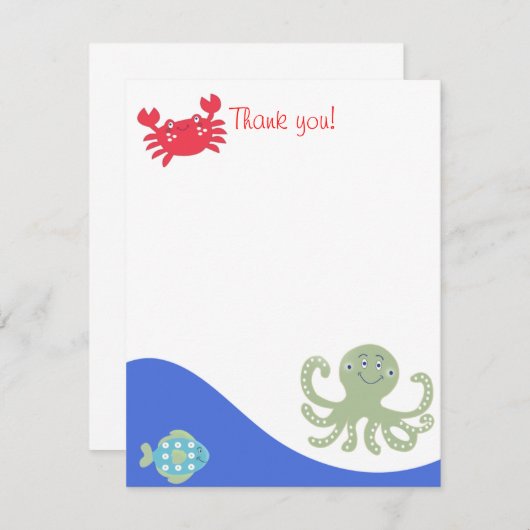 CALYPSO onder het Zee Octopus Flat Dank u Notitiekaartje (Voorkant / Achterkant)