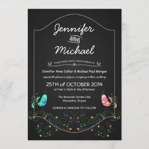 Calypso Tortelduifjes Chalkboard Wedding Invitatio Kaart