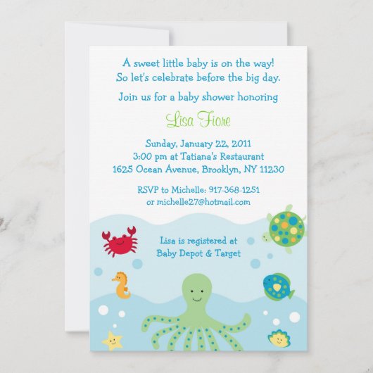 Calypso Zee Creature Ocean Baby Shower Invitaties Kaart (Voorkant)