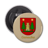 Camacho Heraldic Arms op perkament stijl terug Button Flesopener (Voorkant)