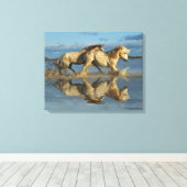Camargue Horses and Reflection, Southern France Canvas Afdruk (Insitu (Houten vloer))