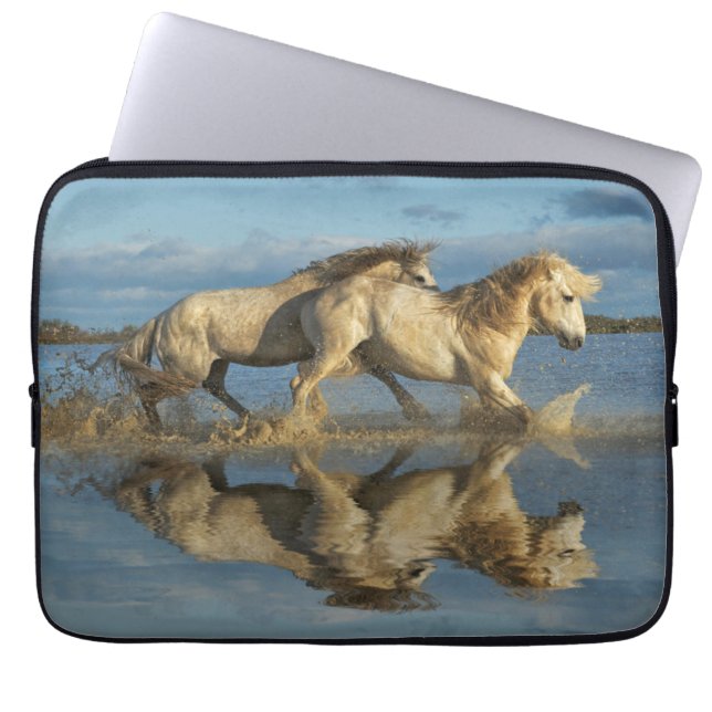 Camargue Horses and Reflection, Southern France Laptop Sleeve (Voorkant)