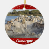 Camargue Wild White Horses Frankrijk Kerstmis Keramisch Ornament (Voorkant)