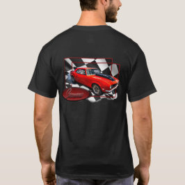 Camaro met ingecheckte vlaggenachtergrond t-shirt