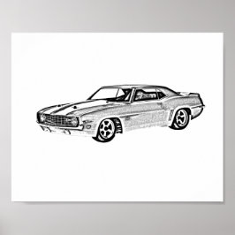 Camaro Z28 zwart-wit illustratie Poster