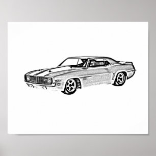 Camaro Z28 zwart-wit illustratie Poster