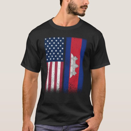 Cambodia Cambodia American Flags Proud USA Cambodi T-shirt (Voorkant)