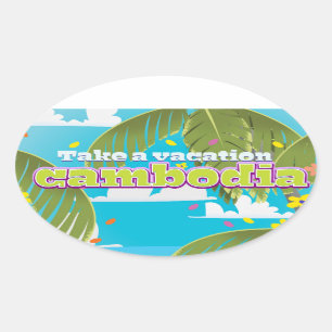 Cambodia cartooneske reisposter kunst. ovale sticker