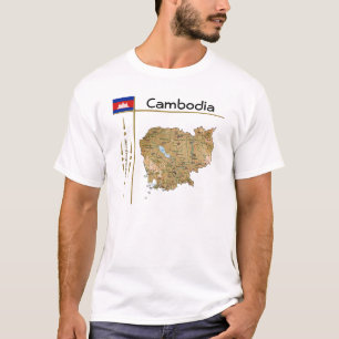 Cambodia Kaart + Vlag + Titel T-Shirt