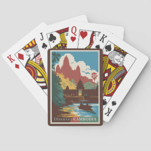 Cambodia Tempel Illustratie Reis Kunst Vintage Pokerkaarten