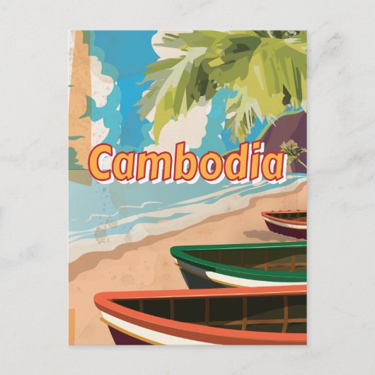 Cambodia vintage reisposter briefkaart (Voorkant)