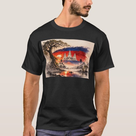 Cambodia Vlag Zonsondergang T-shirt (Voorkant)
