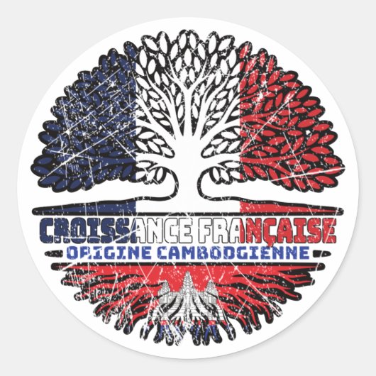 Cambodian French France Tree Roots Flag Ronde Sticker (Voorkant)