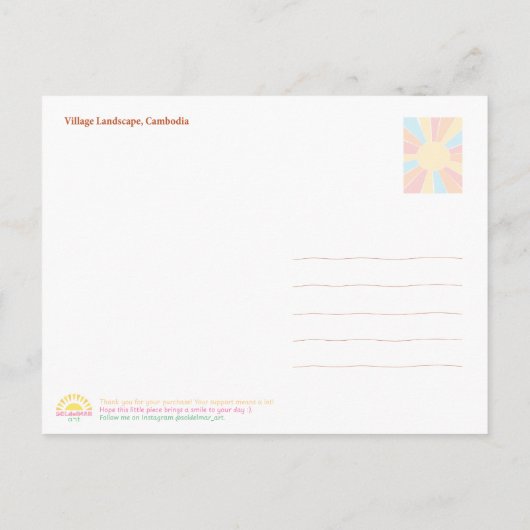 Cambodian Village Landscape Postcard Feestdagenkaart (Achterkant)