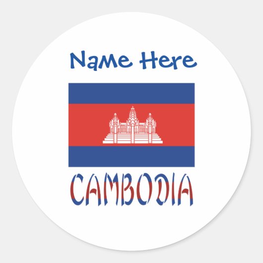 Cambodja Cambodjaanse vlag Blauwe Personalisatie Ronde Sticker (Voorkant)