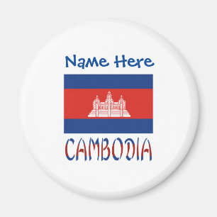 Cambodja en Cambodjaanse vlag Blauwe Personalisati Magneet