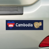 Cambodja Flag Heart + Map Bumpersticker (Op auto)