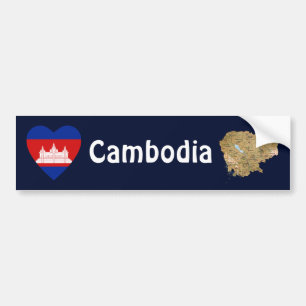Cambodja Flag Heart + Map Bumpersticker
