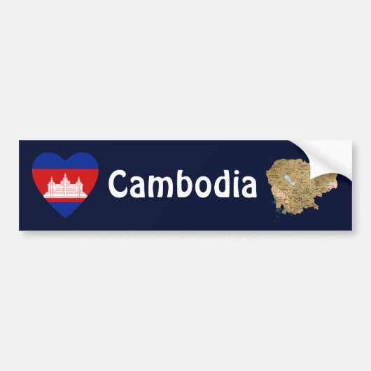 Cambodja Flag Heart + Map Bumpersticker (Voorkant)