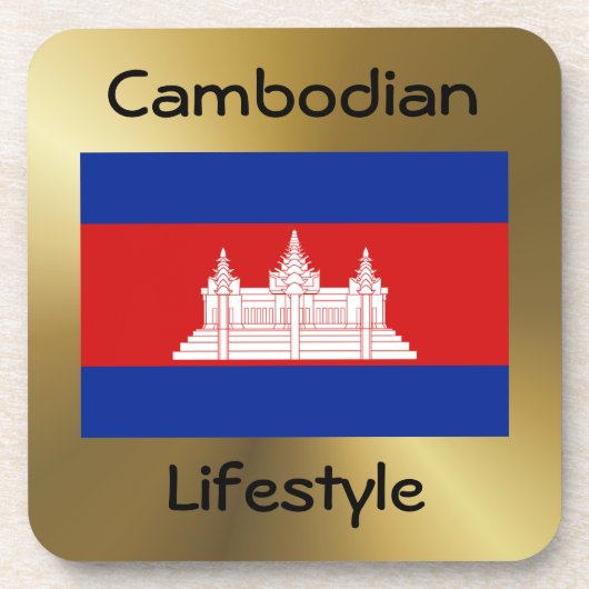 Cambodja Flag+Text Onderzetter (Voorkant)