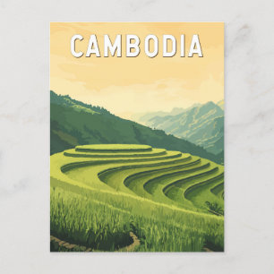 Cambodja Illustratie Reizen Art Vintage Briefkaart