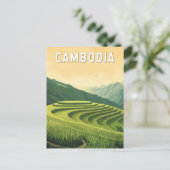 Cambodja Illustratie Reizen Art Vintage Briefkaart (Staand voorkant)